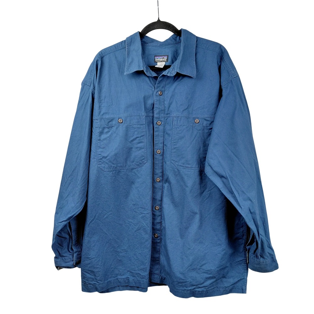 Patagonia Mens XL Blue Organic Cotton Canvas Long Sleeve‎ Button Down Shirt